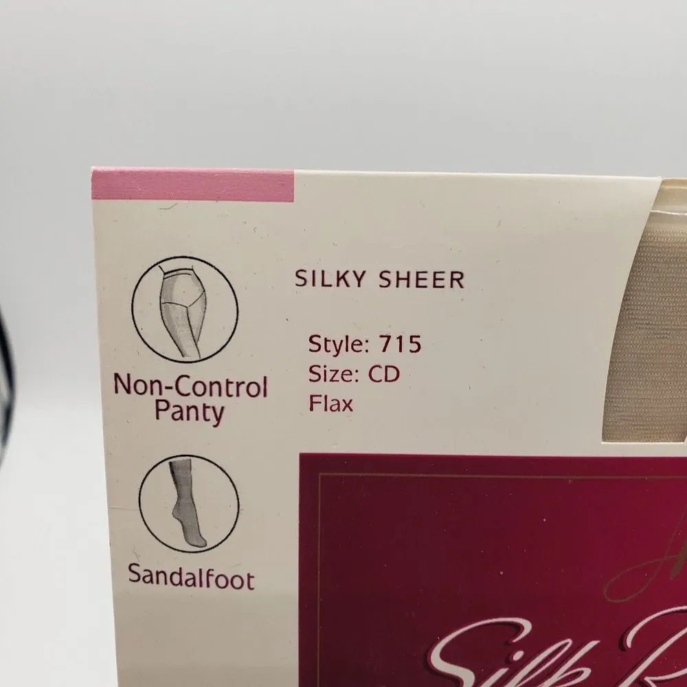 Vintage Pantyhose‎ Hanes Silk Reflections SZ CD Silky Sandalfoot Color Flax 715